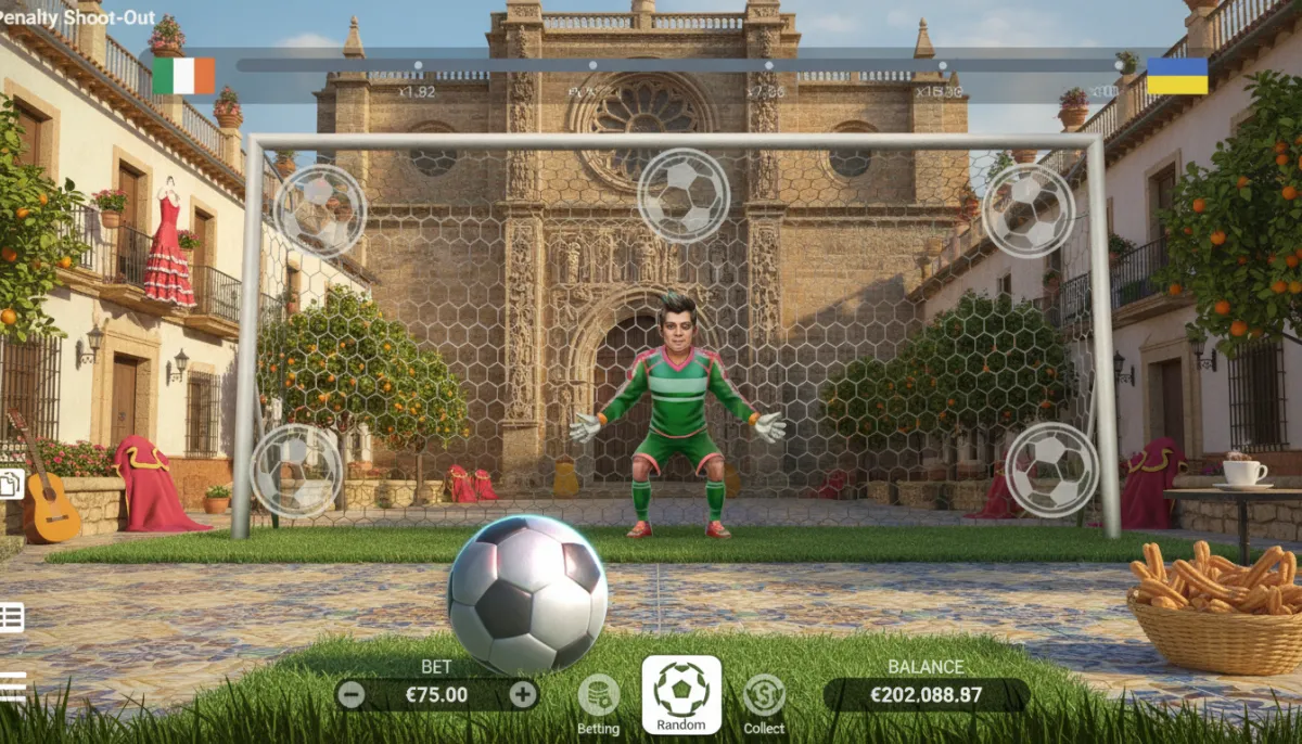Al elegir Penalty Shoot Out, los jugadores de España obtienen acceso a un juego arcade en el que tienen que disparar a portería